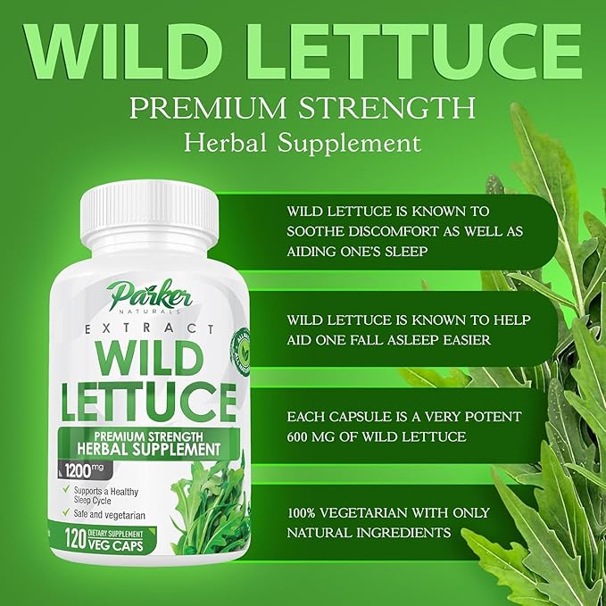 Wild Lettuce Extract – Herbal Sleep Supplement 1200mg, 4:1 Concentrated, Vegan Capsules, Soothes Discomfort, 60 Servings, 120 Count
