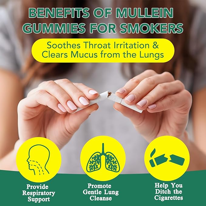 Mullein Gummies for Lung Cleanse, 2000mg Mullein Leaf Extract for Respiratory & Digestive & Immune Support, Natural Mullein Herbal Supplement for Mucus Relief with Chlorophyll (60 Gummies)