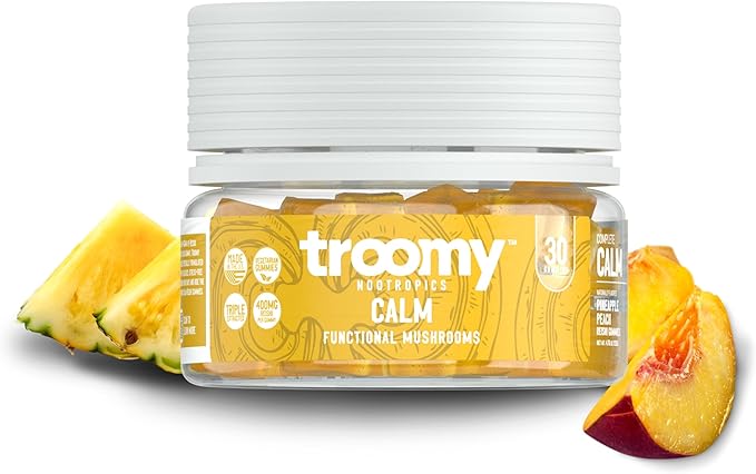 Troomy Reishi Calm Gummies Natural Pineapple Peach Flavor, Gelatin-Free, Gluten-Free, and Vegetarian - 30 Count