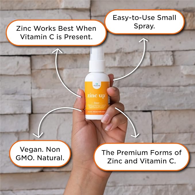 nbpure Zinc Up+ Zinc Liquid Spray with Vitamin C for Kids & Adults, 2 fl oz