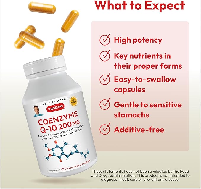 ANDREW LESSMAN Coenzyme Q-10 200 mg 180 Capsules - Essential for Energy Production and Optimum Key Organ Function, Anti-Oxidant Support, Depleted by Aging, Plus B-Complex. Easy to Swallow Capsules