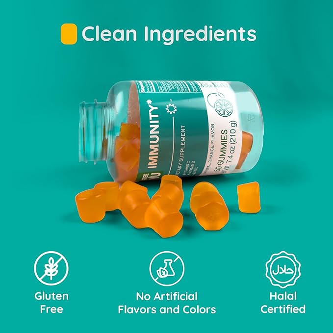 Immunity Gummy - Dietary Supplement with Vitamins for Adults & Teens - Chewable Multivitamin Booster Gummies with Zinc, Vitamin C and D - Naturally Flavored & Gluten Free - 60 Gummies (7.4 oz)