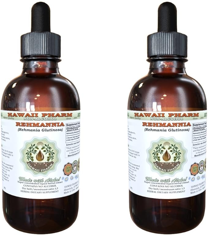 Rehmannia Alcohol-Free Liquid Extract, Organic Rehmannia (Rehmania Glutinosa) Dried Root Glycerite Natural Herbal Supplement, Hawaii Pharm, USA 2x4 fl.oz