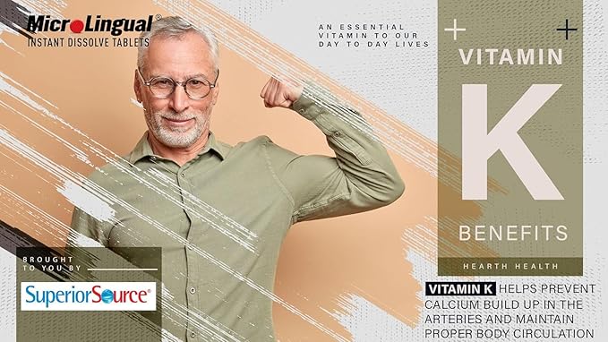 Superior Source Vitamin K 100 mcg - Bone Strength & Health Support Supplement - Vitamin K Supplement Aids Blood Health & Calcium Absorption - 30 Sublingual Dissolving Tablets
