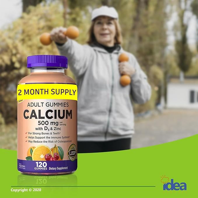 Calcium Gummies 500 mg with D3 & Zinc, Bone Health, 120 Gummies (1 Pack) Bundle with Exclusive Vitamins & Minerals - A to Z - Better Idea Guide