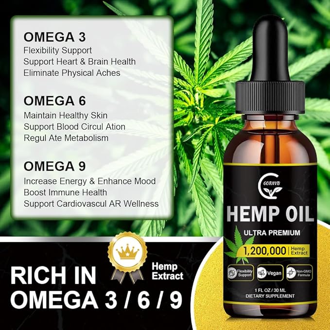 (2-Pack) High Potency Hemp Oil - Maximum Strength, Immune System Support, Focus Calm, Relaxation, Mood, Pure Extract, Organic, Vegan, Non-GMO