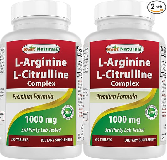 Best Naturals L-Arginine L-Citrulline Complex 1000 mg 250 Tablets (250 Count (Pack of 2))