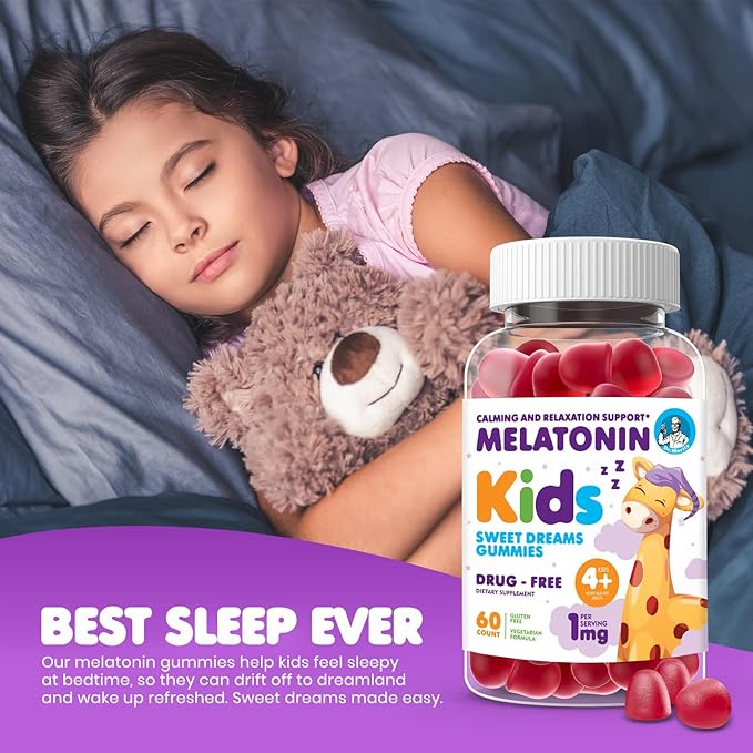 DR. MORITZ Melatonin Gummies for Kids and Adults Childrens Gummy with Strawberry Flavor - Chewable 1mg Melatonin Gummies for Teens – Melatonin for Kids (60 Count)