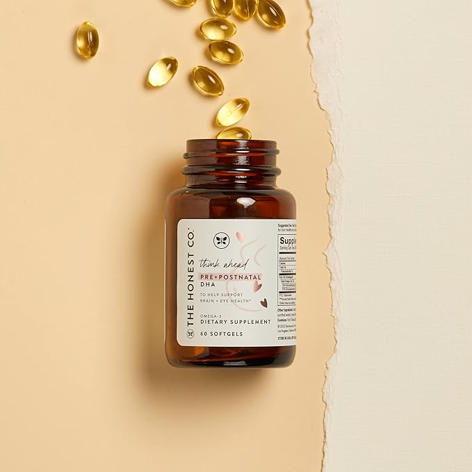 The Honest Company Think Ahead Pre + Postnatal DHA Supplement | NSF Certified, Non GMO Multivitamin | 60 Count Softgels
