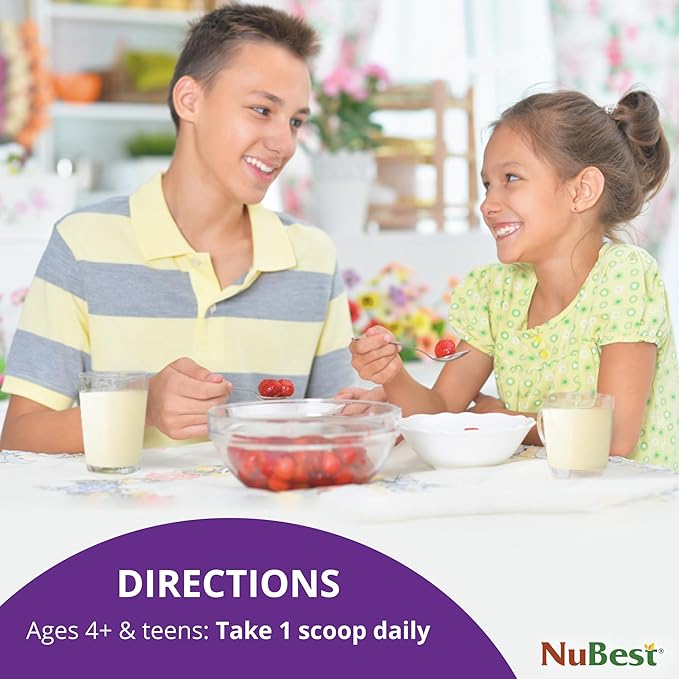 NuBest Tall Protein Powder for Kids & Teens - Vegan Vanilla Protein Powder Shake with Organic Red Algae Calcium, Probiotics, Omega 3-6-9, Vitamin D3 + K2 & Magnesium from Marine Algae - Pack 3