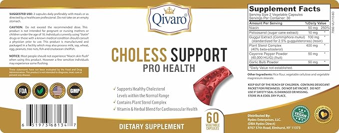 Choless Support Pro Health - Cholesterol & Lipid Management – Infused with Guggul and Garlic Extract - Vegan and Non-GMO - Made in USA – 60 Capsules