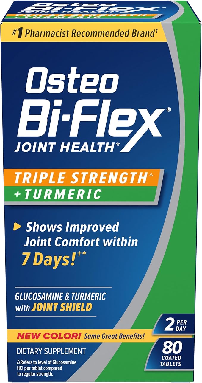 Osteo Bi-Flex Triple Strength Glucosamine with Turmeric, Joint Health Supplement, Coated Tablets, Original Version, 80 Count