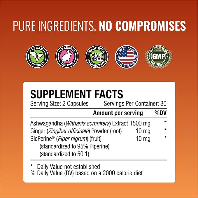 Approved Science Ashwagandha 1500mg with Bioperine® and Ginger- Boost Mood & Energy - 60 Vegan Friendly Capsules (3 Bottles)