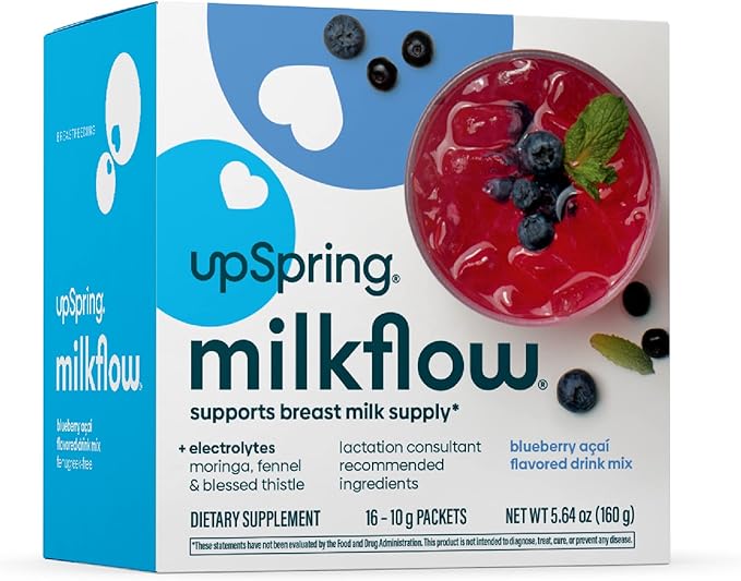 UpSpring Milkflow Electrolyte Breastfeeding Supplement Drink Mixes with Fenugreek & Moringa | Berry & Blueberry Acai Flavors | Lactation Supplements to Support Breast Milk Supply*
