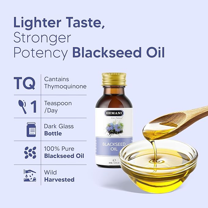Hemani Black Seed Oil 30ml - Pure Premium Cold Pressed Nigella Sativa Black Cumin Oil for Digestive Health, Brain Function, Immune System Support. Natural Source of Thymoquinone