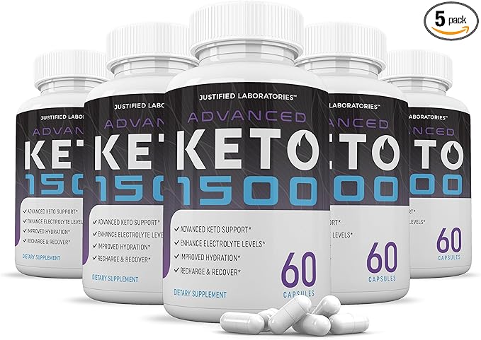 (5 Pack) Advanced Keto 1500 Keto Pills 1275MG New & Improved Formula Contains Apple Cider Vinegar Extra Virgin Olive Oil Powder Green Tea Leaf 300 Capsules