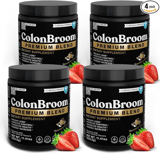 ColonBroom Premium Weight Management Supplement (Strawberry) - Colon Broom Psyllium Husk Fiber Powder Drink - Gluten Free, Non-GMO Colon Cleanse for Bloating Relief & Gut Health, 200 Servings