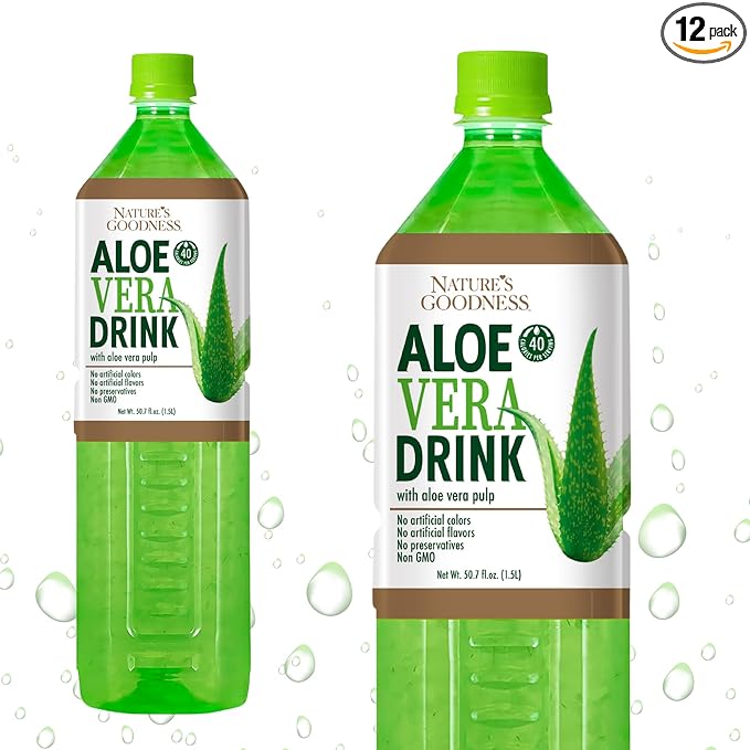 Nature's Goodness Aloe Vera Drink with Pulp -12 Pack Case - 50.7 Fl Oz (1.5 L) Each - Total 18 Liters - Refreshing Beverage with Real Aloe Vera Juice