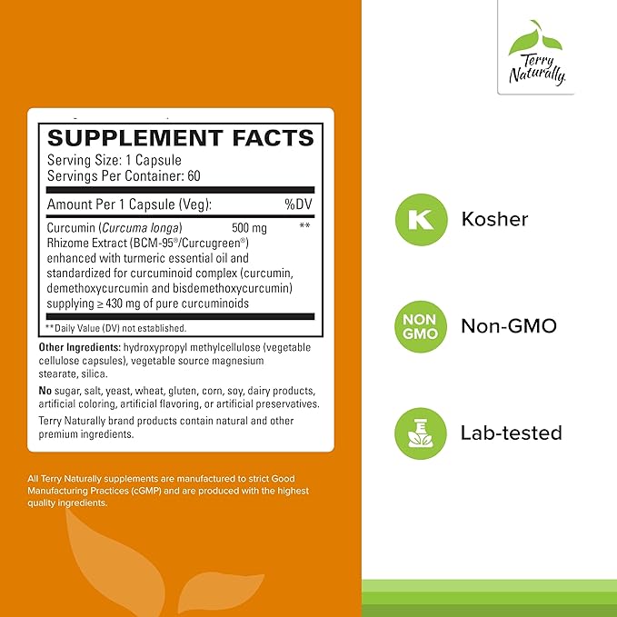 Terry Naturally CuraMed 500mg - Antioxidant Supplement for Brain & Immune Health Support - Supplement with Curcumin & Turmeric Essential Oil - Herbal Liver Support - 60 Softgels