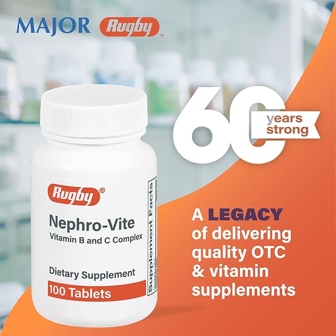 Rugby Nephro-Vite Vitamin B and C Complex Tablets - Dietary Supplement - 100 Tablets