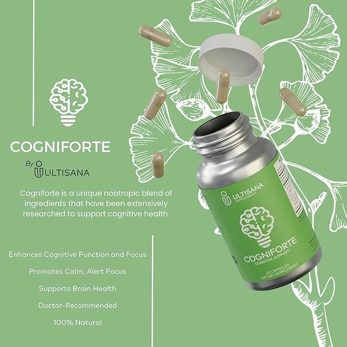 Cogniforte Brain Supplement for Memory and Focus | Enhanced Cognitive Support, Mental Clarity & Energy Booster | L-Theanine, Gingko Biloba, Taurine, Vitamin B12 & Caffeine | 90 Count