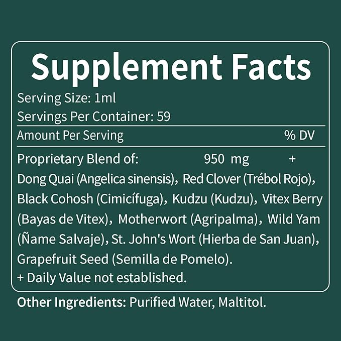 Dong Quai (Angelica Ainensis) Drops for Women, Menopause Relief & PMS Support with Red Clover Black Cohosh Herbal Extract, Natural Liquid Supplement for Hot Flashes, Night Sweats. 2oz