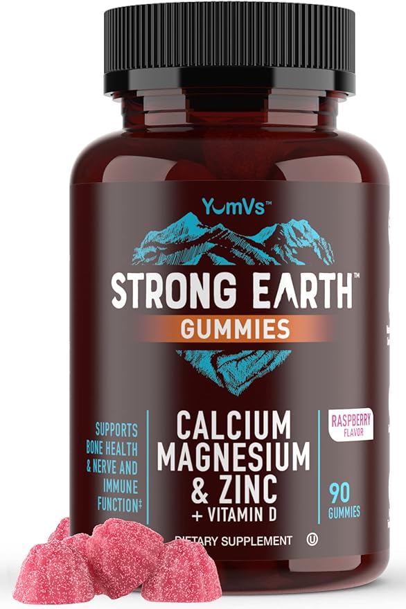 YUM-V'S Calcium, Magnesium, Zinc & Vitamin D Gummies, Cal Mag Chewable Supplement, Vegetarian Kosher Halal Natural Raspberry Flavor Gummies for Adults Women & Men - 90 Count (Pack of 2)