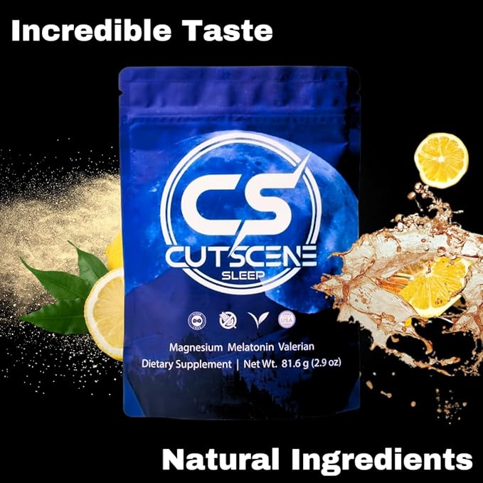 CutScene Sleep Supplement (34 Scoops): Sleep & Recovery Mix with melatonin, Valerian Root, Magnesium. Gluten-Free, Vegan, Sugar-Free. Lemonade Iced Tea Flavor.