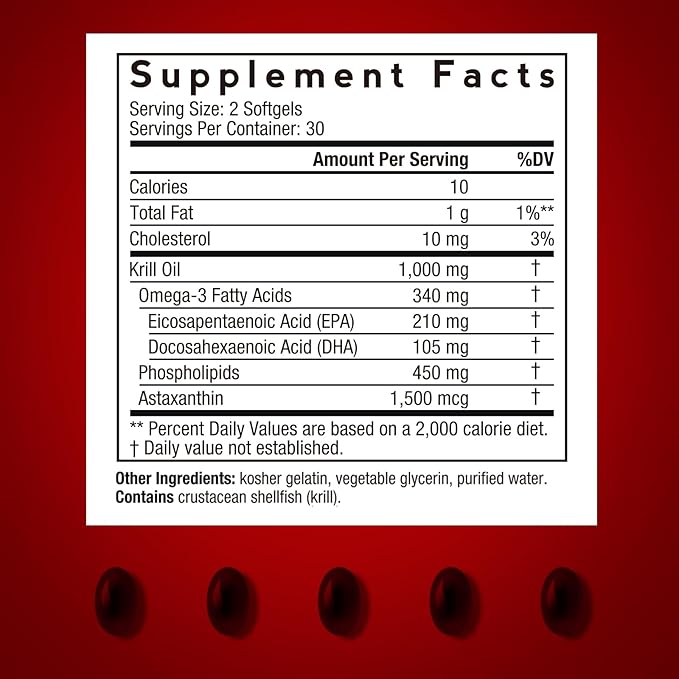 Doctor's Recipes Antarctic Krill Oil Omega 3 Supplement, 1000mg Softgels, DHA:EPA at 1:2 Perfect Ratio, 1.5mg Astaxanthin, Clean Extraction, No Fish Taste, Brain, Eye Health, Non-GMO
