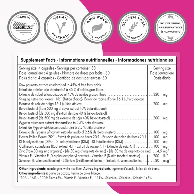 Supersmart - ProstaNatural Formula (Advanced Formula) - with Saw Palmetto, Nettle Root, Beta-Sitosterol - Prostate Supplement | Non-GMO & Gluten Free - 120 Vegetarian Capsules