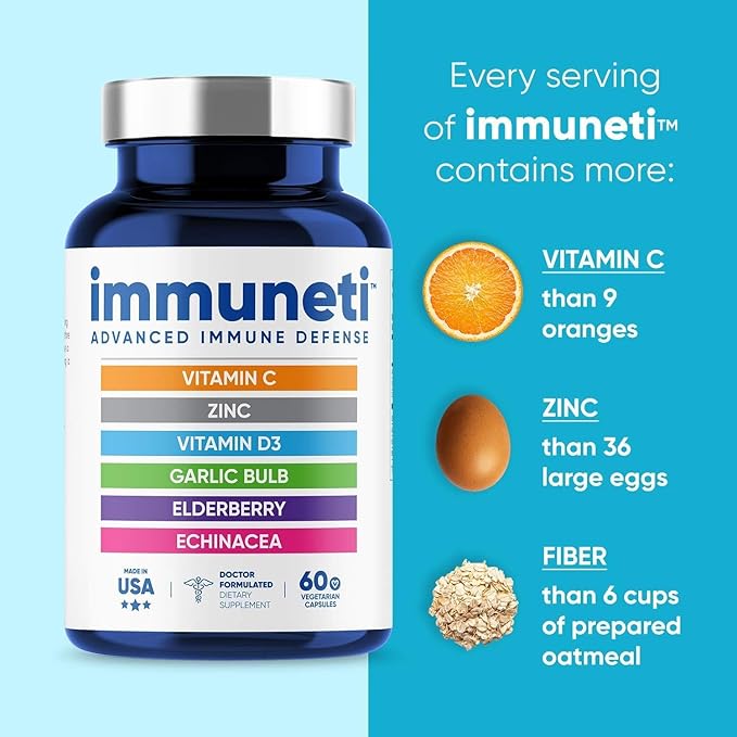 Immuneti - Advanced Immune Defense, 6-in-1 Powerful Blend of Vitamin C, Vitamin D3, Zinc, Elderberries, Garlic Bulb, Echinacea - 2 Pack - Supports Overall Health