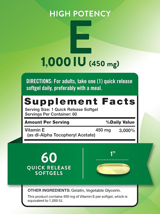 Nature's Truth Vitamin E Softgels | 1000 IU | 60 Count | Non-GMO & Gluten Free Supplement