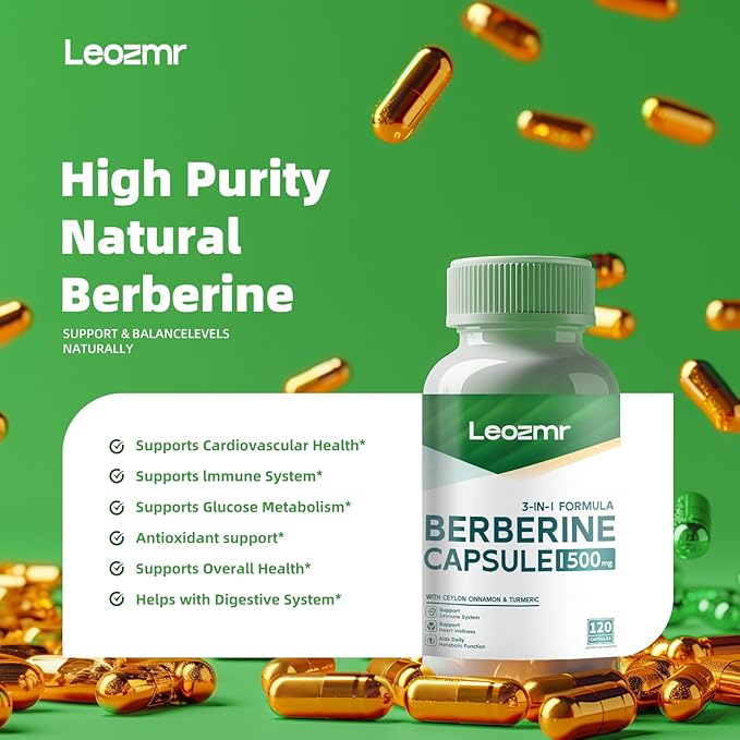 Berberine Supplement - Berberine 1500mg Per Serving,120 Capsules - Berberine HCI - Berberine Plus - Plus Pure True Ceylon Cinnamon, Berberine HCI Root Supplements Pills