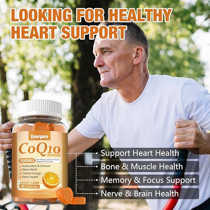 2 Pack CoQ10 500MG Gummies - 3X Better Absorption Coenzyme Q10 Supplements - Plus Omega-3, Magnesium, Vitamin B3 & Zinc for Heart Health, Cellular Energy & Antioxidant, Vegan, Non-GMO 120 Ct