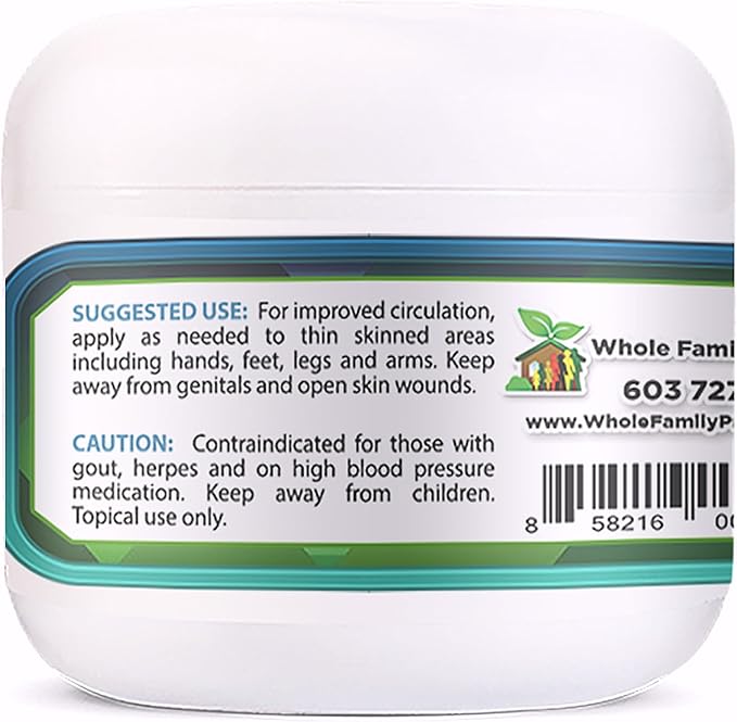 Arginine Circulation Cream 2 oz - Menthol, L Arginine & L Citrulline Lotion - Supports Healthy Leg & Body Blood Flow - Whole Family Products