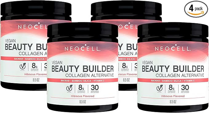NeoCell Vegan Beauty Builder Collagen Alternative; Plant-Based Vegan Collagen-Booster Supports Collagen Production; Hibiscus Flavored; 8 g Powder/Serv; 30 Servs; 8.5 Oz,* (Pack of 4)