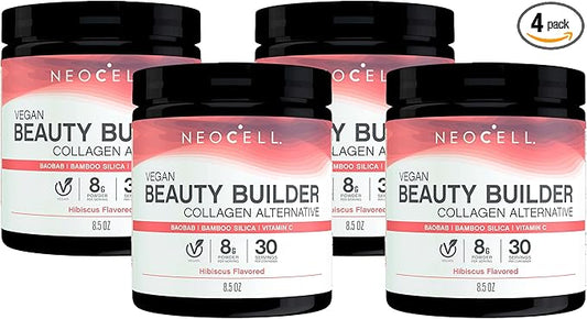 NeoCell Vegan Beauty Builder Collagen Alternative; Plant-Based Vegan Collagen-Booster Supports Collagen Production; Hibiscus Flavored; 8 g Powder/Serv; 30 Servs; 8.5 Oz,* (Pack of 4)