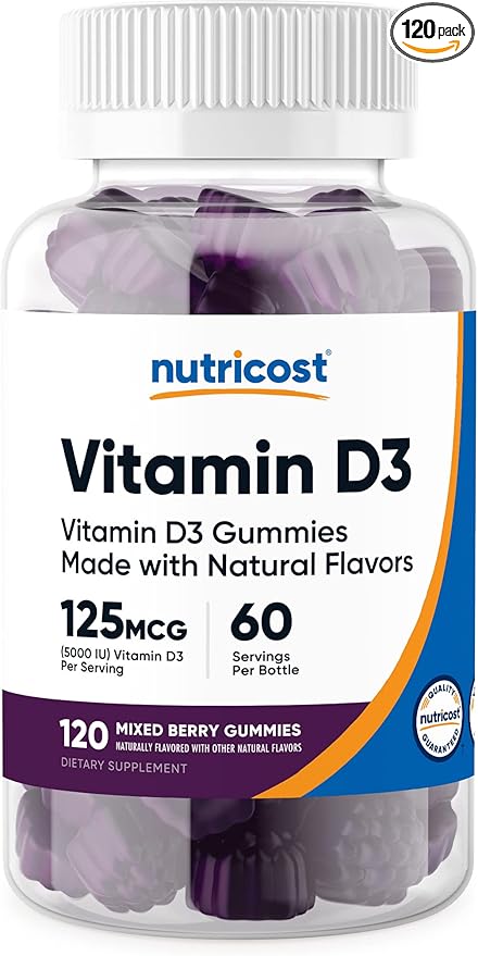 Nutricost Vitamin D3 Gummies 5,000 IU (125mcg), 120 Gummies - Mixed Berry Flavored, 60 Servings
