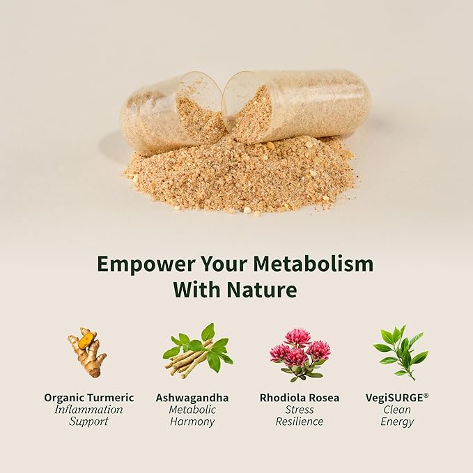 Metabolism and Natural Energy Supplements for Fatigue, Stress Relief, Energy Booster & Better Mood, Energy Pills for Women & Men, Ginger, Turmeric, Rhodiola Rosea, 60 Capsules