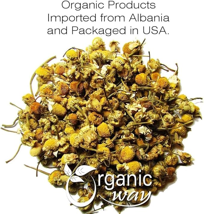 Organic Way Chamomile Flower Whole (Matricaria chamomilla) - Herbal Tea | European Wild-Harvest | Kosher & USDA Certified | Vegan, Non-GMO & Gluten Free | 100% Raw from Albania (2Oz)