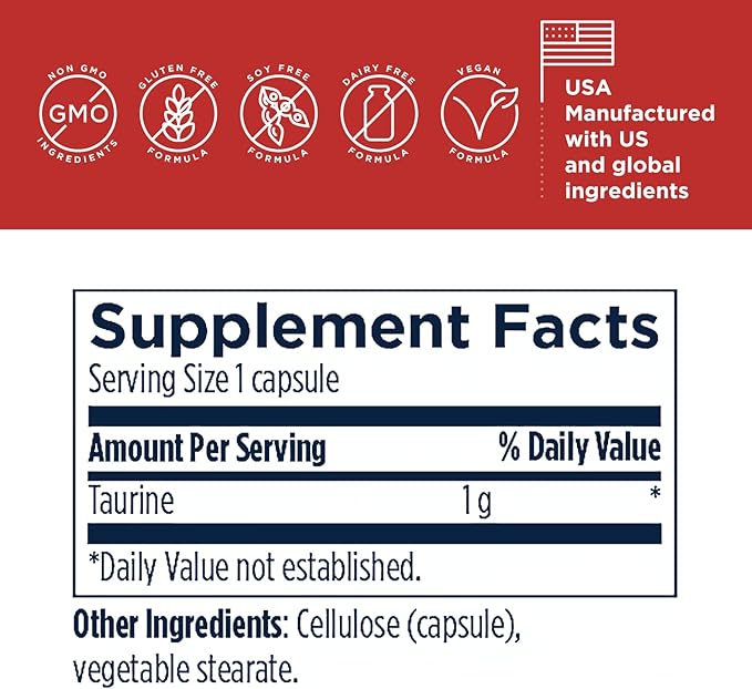 Designs for Health Taurine Capsules - 1000mg (1g) Taurine Amino Acid Pills - Cardiovascular Support - Non-GMO + Vegan Supplement (120 Capsules)