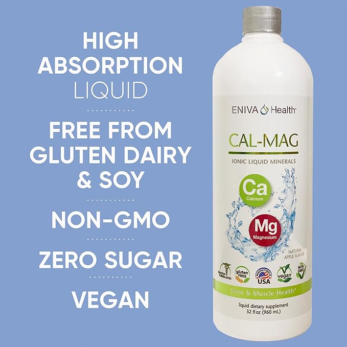 Liquid Ionic Calcium Magnesium Supplement (32oz) Healthy Bones, Hair, Nails and Body. Doctor Formulated. Zero Calories. Zero Sugar. by Eniva Health.