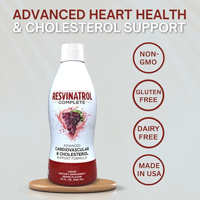 – 32 Fl. Oz. Advanced Liquid Cardiovascular & Cholesterol Support Formula – Liquid Resveratrol Supplement Promotes Healthy Aging, Heart Health & Energy Levels