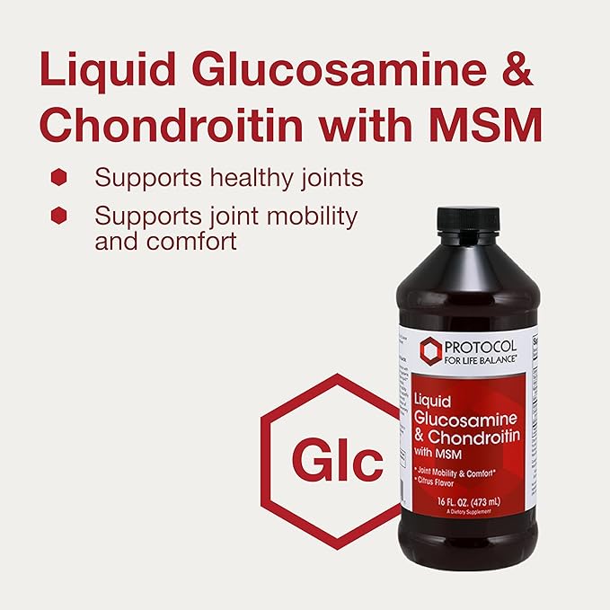 PROTOCOL FOR LIFE BALANCE Liquid Glucosamine & Chondroitin with MSM - Joint Support - Chondroitin MSM Supplement - Egg Free & Dairy Free - 16 fl oz