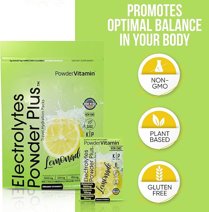 Electrolytes Powder Plus, Keto, Lemonade, Zero Sugar, 1000mg Potassium, 120mg Calcium, 120mg Magnesium, Non-GMO, Zero Calories, 30 Hydration Packets