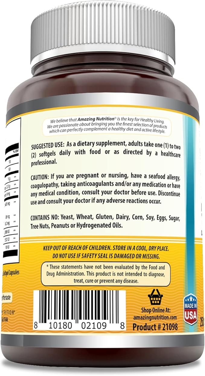 Amazing Omega Norwegian Cod Liver Oil 1000 Mg 250 Softgels | Lemon Flavor