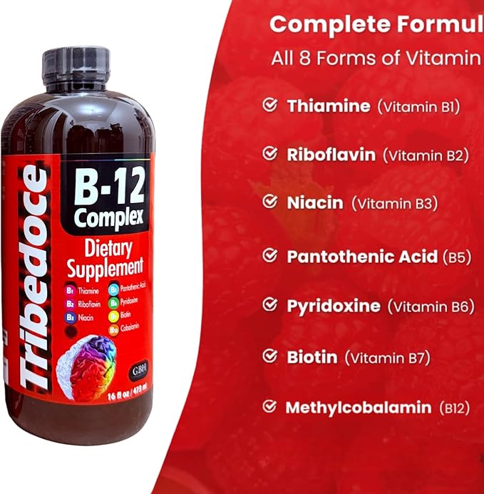 B-12 Complex Liquid Dietary Supplement - High Potency Vitamin B Complex with Thiamine, Riboflavin, Niacin, Pantothenic Acid, Pyridoxine, Biotin, and Cobalamin, 16 fl oz