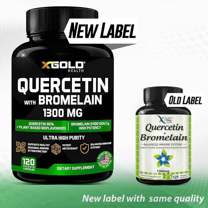 Quercetin + Bromelain 1,300mg – Quercetin: 95% - Highly Purified and Highly Bioavailable Plus Bromelain 2,400 GDU/g - Made in USA | 120 Caps
