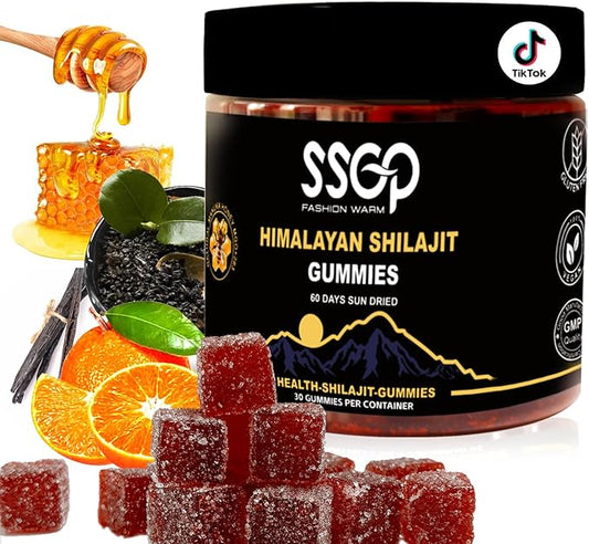 SSGP Himalayan Shilajit Gummies, Fulvic Acid and Trace Elements, No Added Sugars, Sweetened by Manuka Honey, Clean Formula, for Energy and Healthy, 30 Gummies