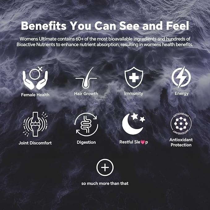 Multivitamin for Women AM & PM - Melatonin Free with w/Algae Calcium,Omega-3,Vitamin D3K2,Magnesium for Energy & Relaxation,Rest,Skin,Hair Support - Sugar Free, 24-Hour Support, Vegan,120 Count